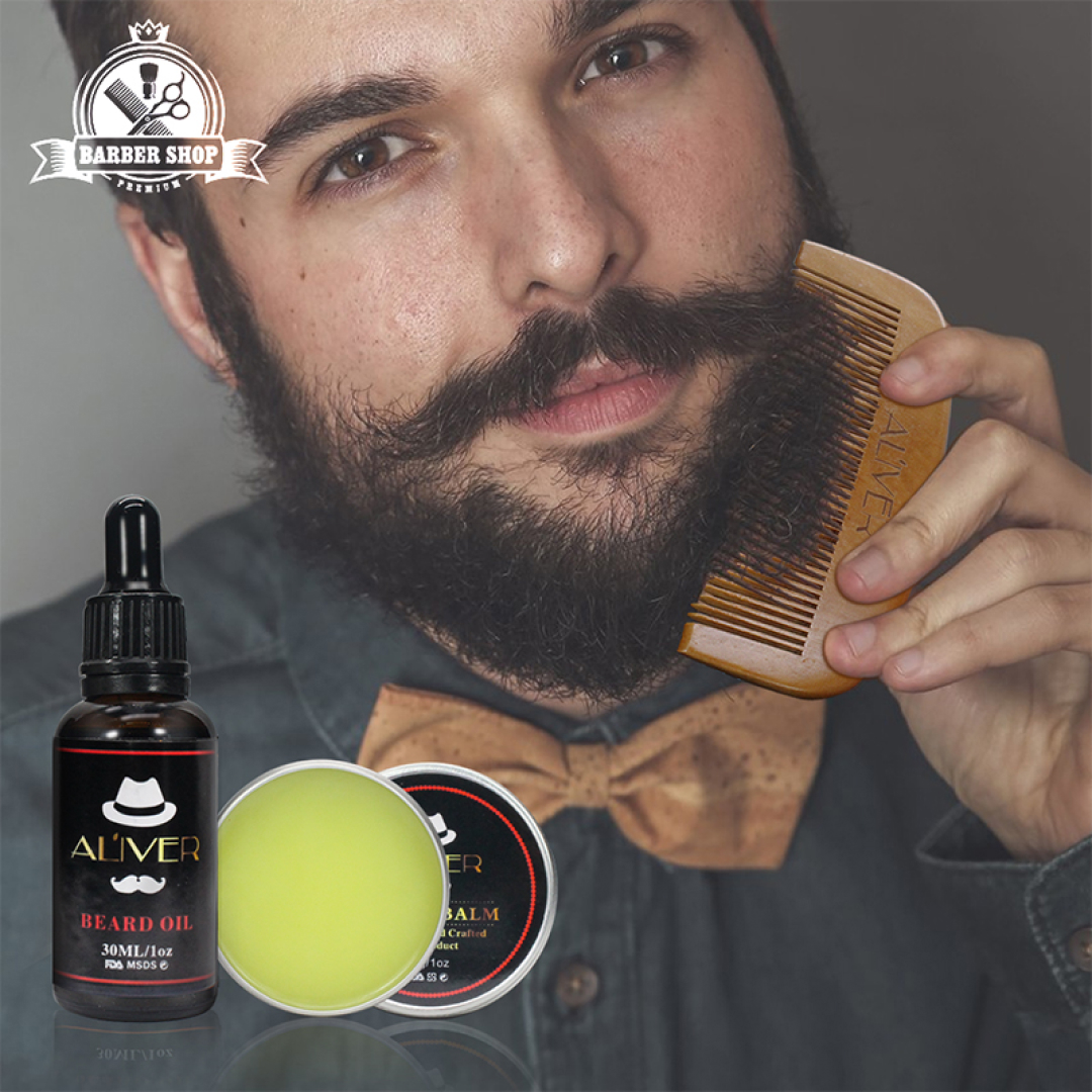 Aliver Beard Growth Kit Facial Beard Grooming Care Set Styling Mustache Activator Grow Serum Oil Gifts for Men