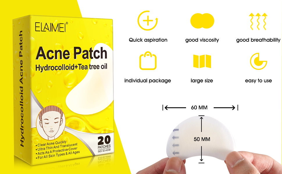 Elaimei Acne Pimple Patch Large Spot Remover Control Cover Long Size Hydrocolloid Strip for Breakouts Extra Coverage Stickers Facial Skin Care (20 patches)