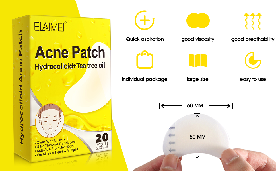 Acne Pimple Patch Large Spot Remover Control Cover Long Size Hydrocolloid Strip for Breakouts Extra Coverage Stickers Facial Skin Care (20 patches)