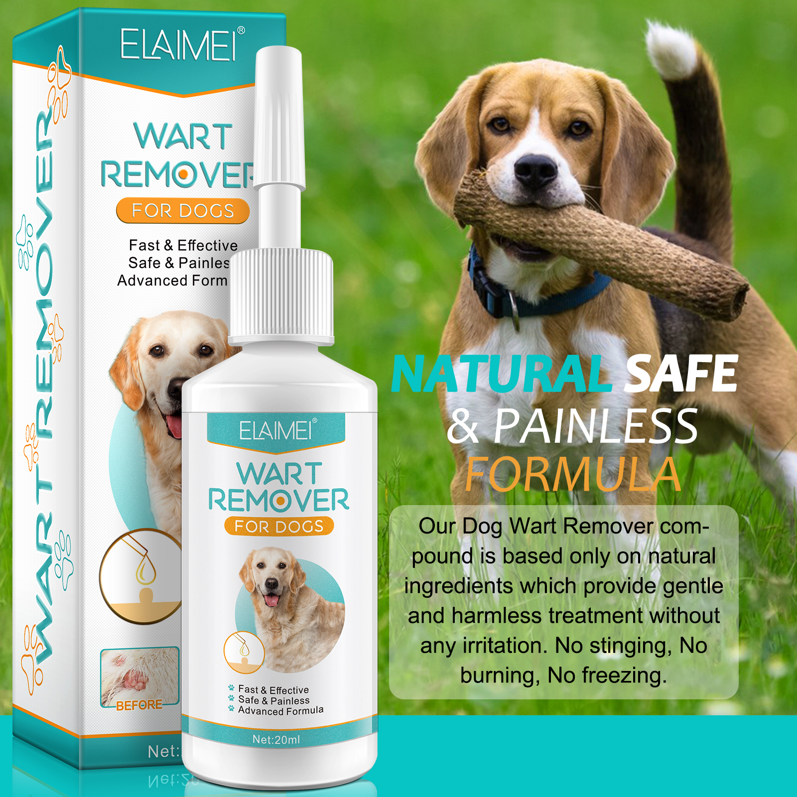 Elaimei Pet Wart Remover Dog Cat Skin Tags Painless Treatment Natural Removal Animal Dogs Cats Pets Vet Tag Oil Fast Acting 20 ml