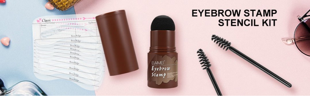 Elaimei Eyebrow Stamp Shaping Kit Powder Stencil Makeup Set One Step Shape Brow Medium Brown