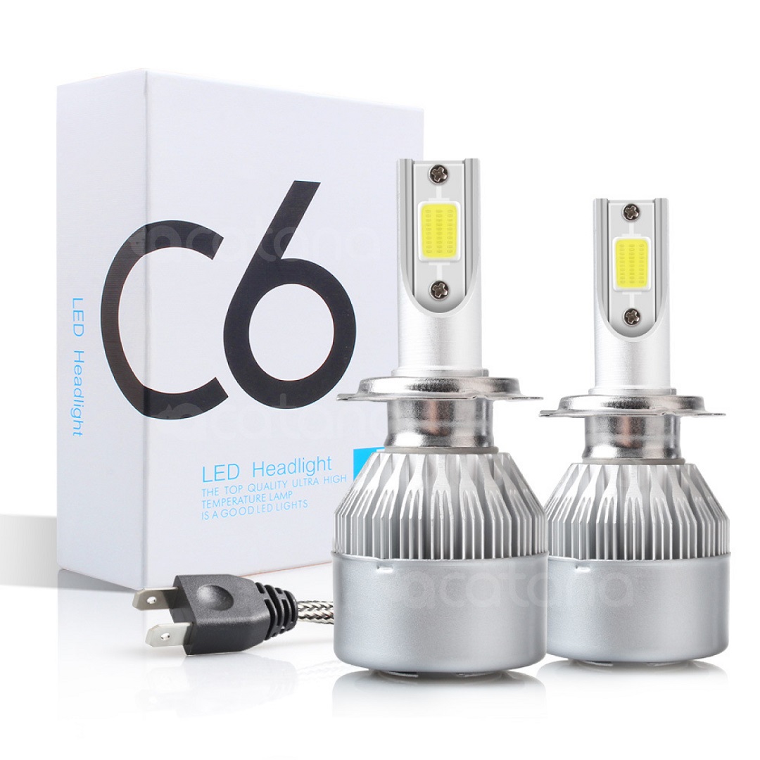 C6 White LED Headlight H7 Globes Car Bulbs Hight Low Beam 7600LM image-1