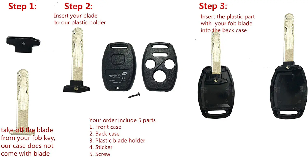 easy installation Car Key Shell Remote Flip for Honda Civic 2009 - 2014 3 Button