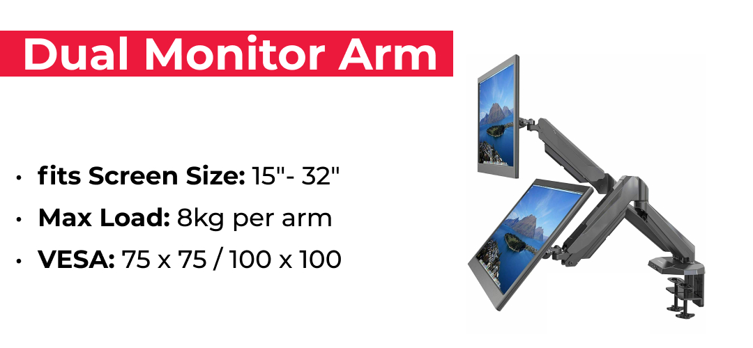 acatana ACA-LCD-GM224U Dual Monitor Stand 2 Arm Desk Mount LCD LED HD TV Computer Screen Holder Two Display VESA Bracket Gas Spring up to 32