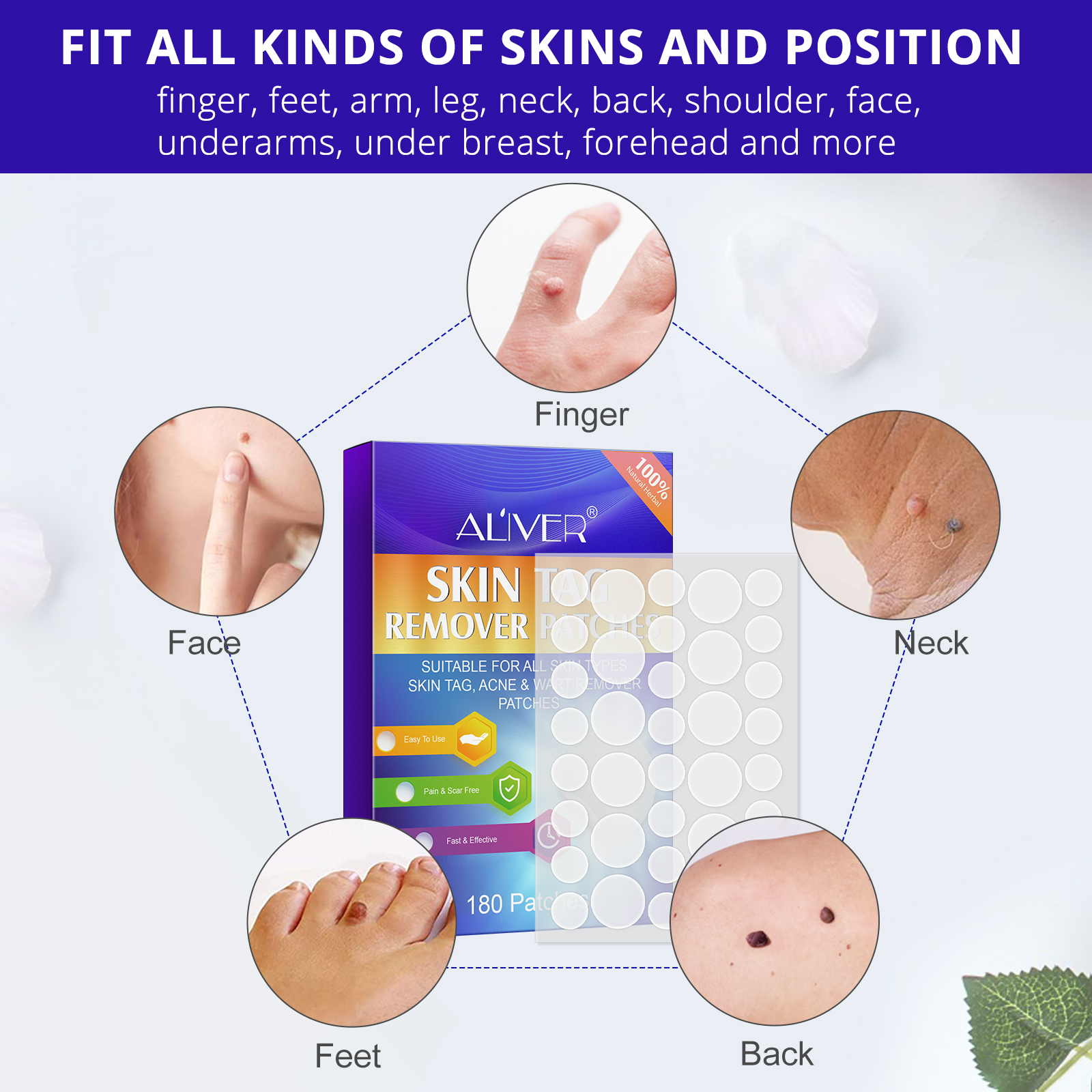 Aliver Fast Skin Tag Remover Patch Safe Acne Wart Removal Body Face Instant Treatment Painless Pimple Blemish Mole Fast Acting Natural 180 patches