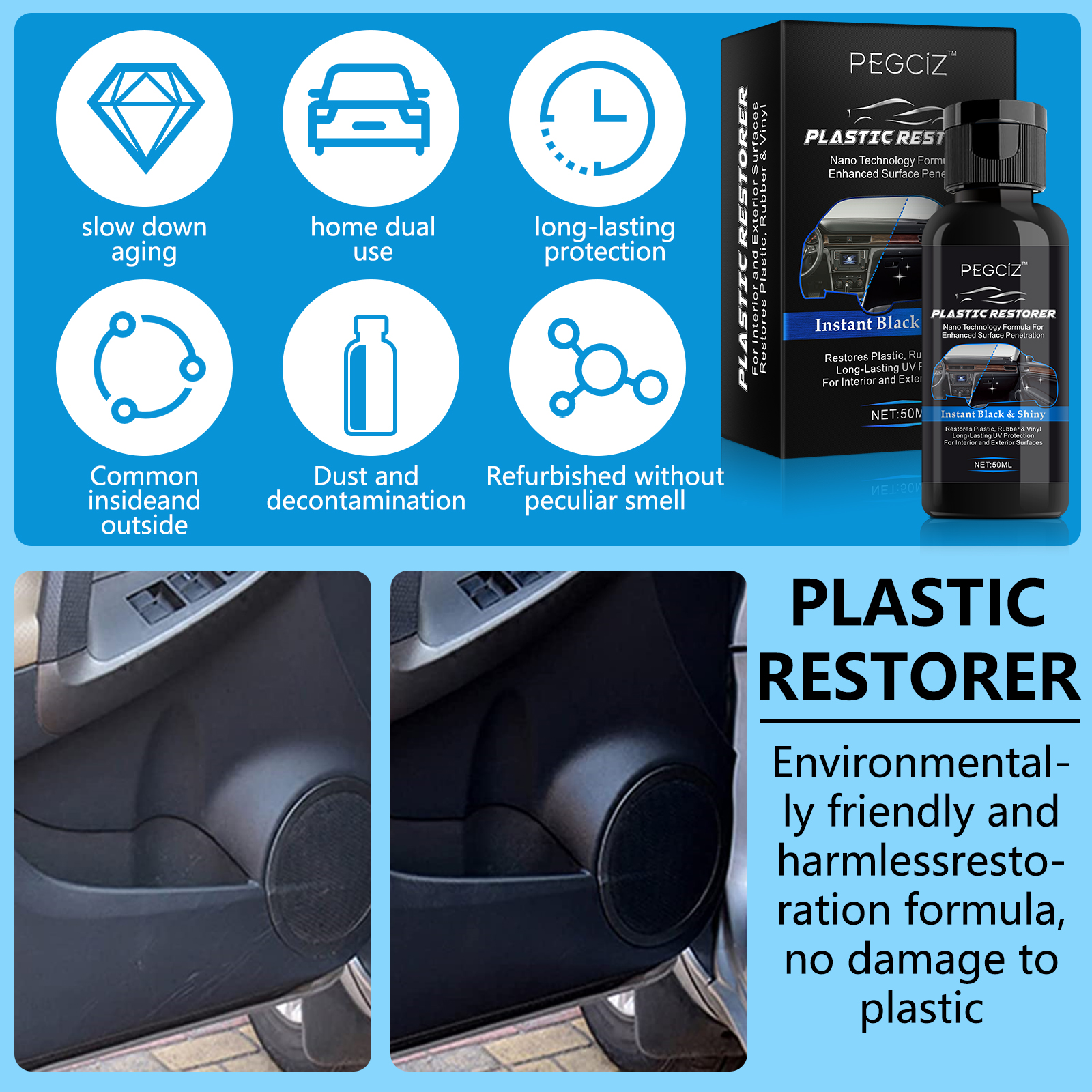 Car Plastic Revitalizing Restorer Coating Nano for Interior Plastic Parts 50ml