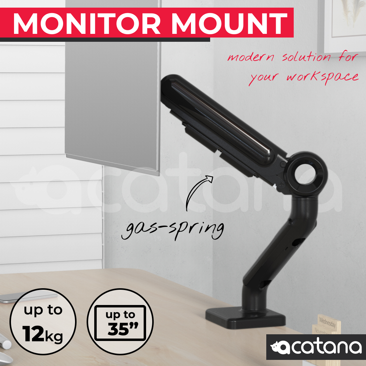 acatana ACA-GE61 | Heavy Duty Single Monitor Stand Arm Screen Mount | up to 35
