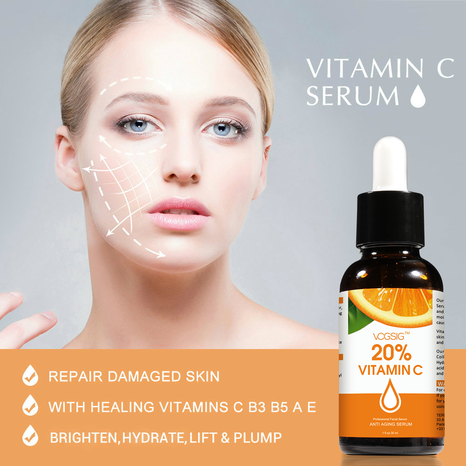 VOGSIG Vitamin C Anti Age Serum Hyaluronic Acid Pure Retinol Anti-Aging Collagen Face