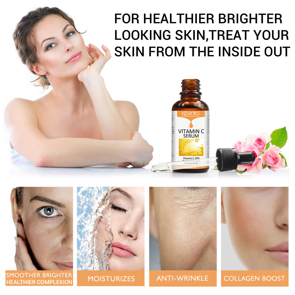 Kizenka Vitamin C Face Serum Hyaluronic Acid Anti-Aging Wrinkles Skin Repair Retinol Antioxidant Moisturizer Facial Skin Care Repair