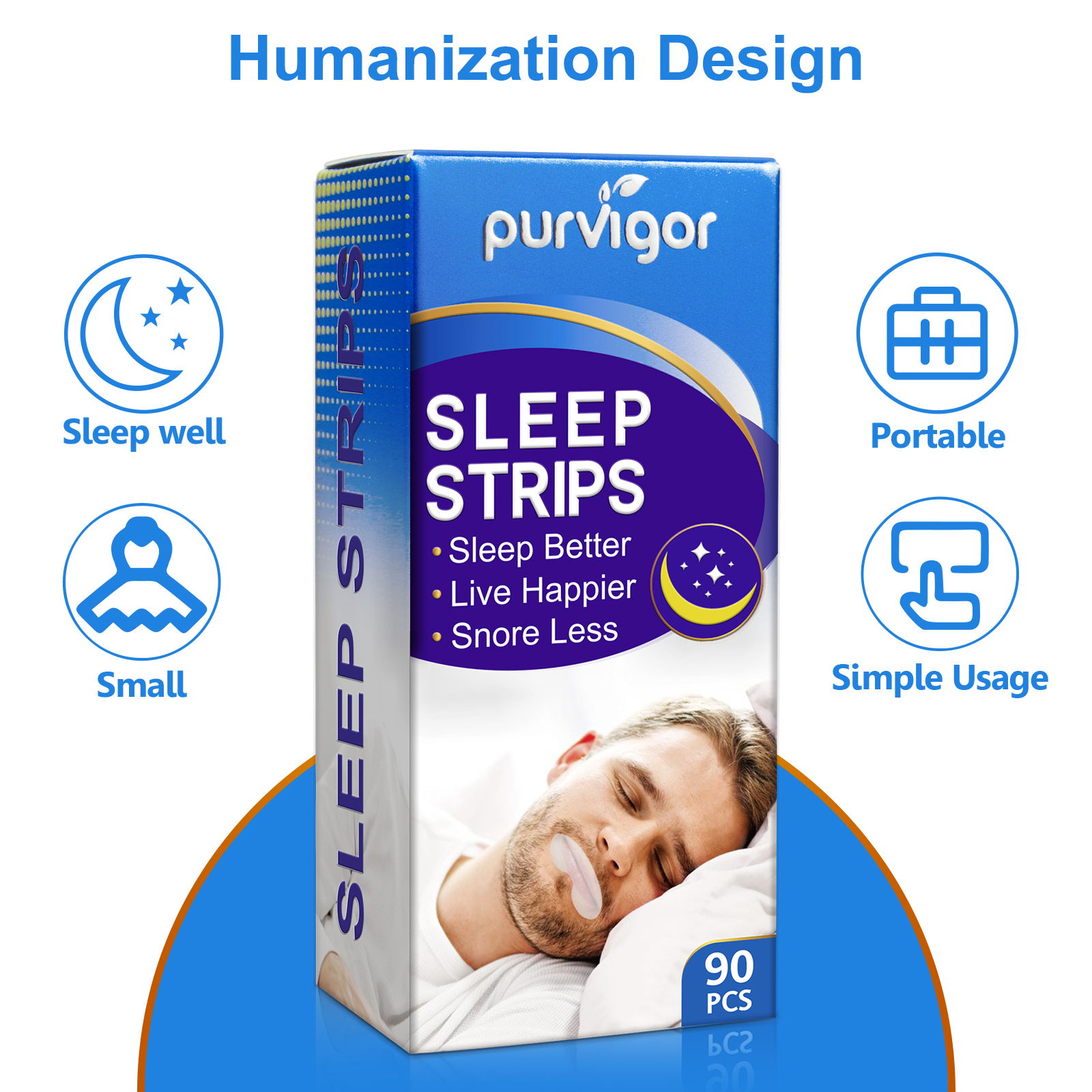 PURVIGOR Anti Snoring Sleep Strips Gentle Mouth Tape for Nose Breathing Low Loud Snoring Relief 90 pcs