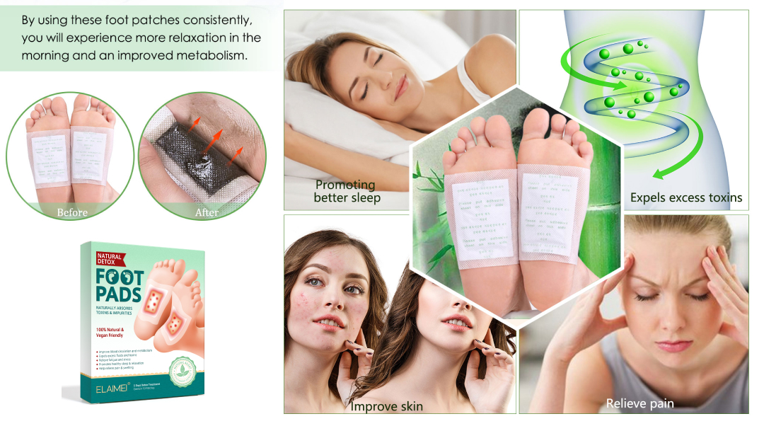 ELAIMEI Detox Foot Patches Pads Toxin Removal Plasters Acne Cleansing Slimming Weight Loss Natural Plant Sticky Adhesive Sleeping & Anti-Stress Relief