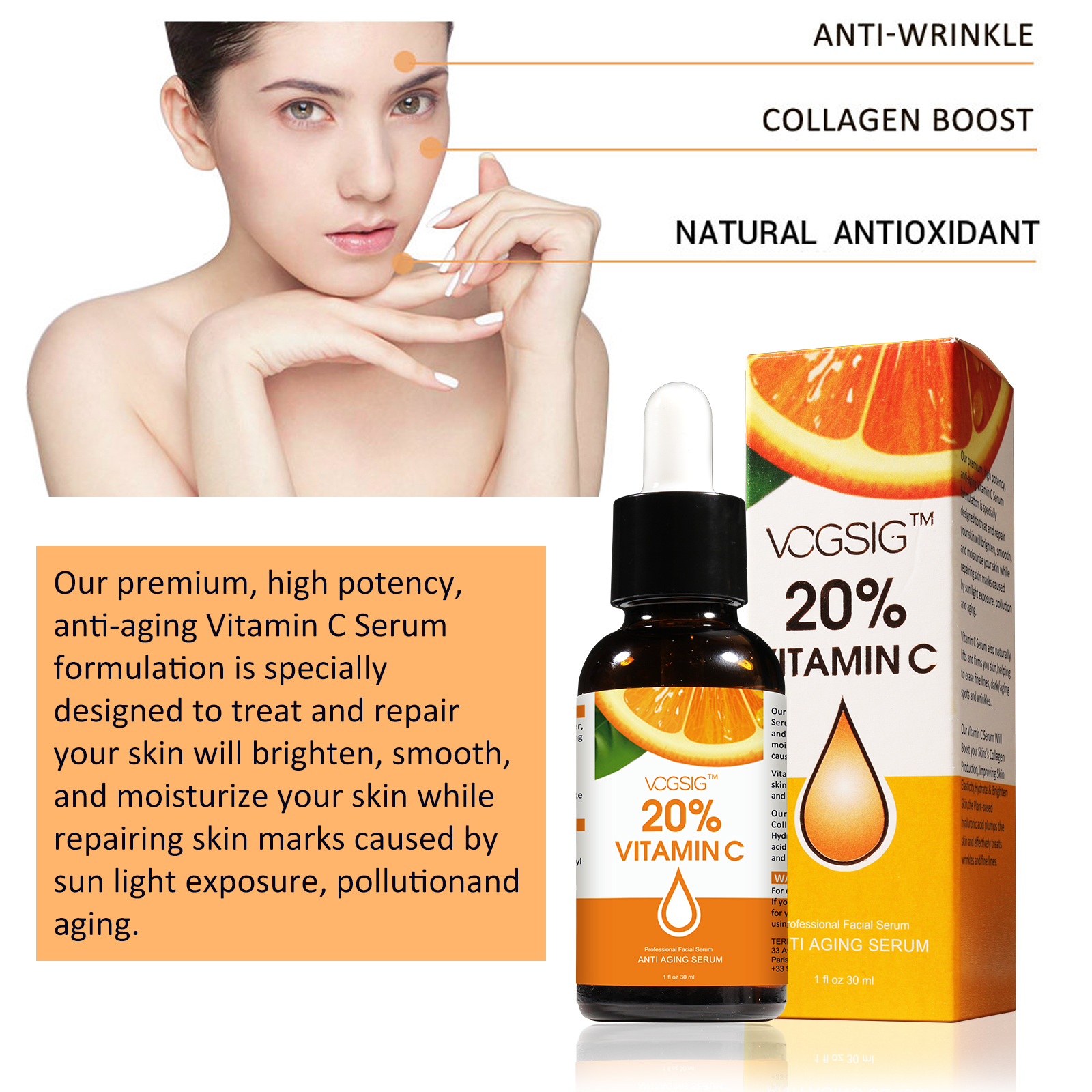 VOGSIG Vitamin C Anti Age Serum Hyaluronic Acid Pure Retinol Anti-Aging Collagen Face