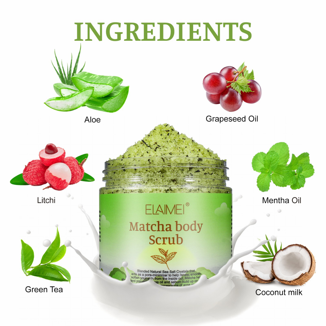 INDULGENT FRAGRANCE Elaimei Organic Matcha Body Scrub for Skin Green Tea