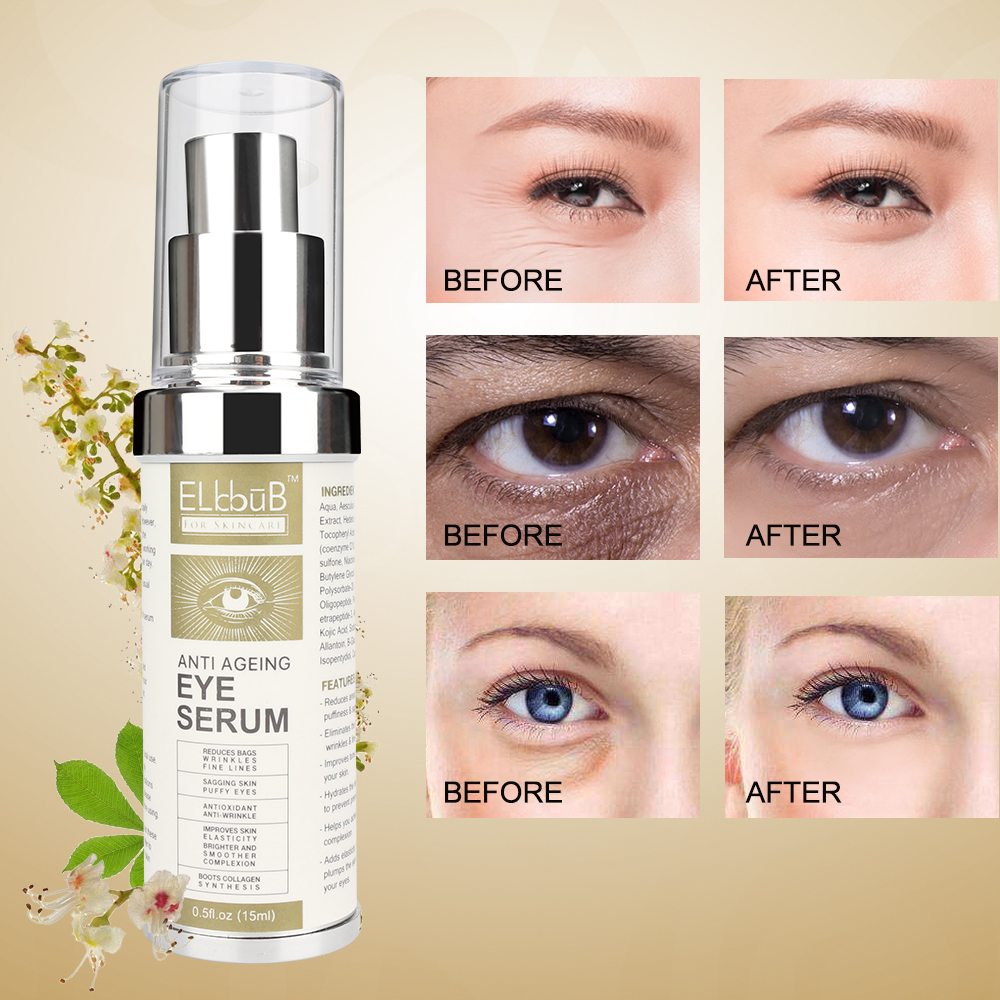 Elbbub Anti Aging Eye Serum Cream Wrinkle Dark Circles Remover Skin Care Treatment Repair Eyes Bag Removal Reduce Hyaluronic Acid 15 ml