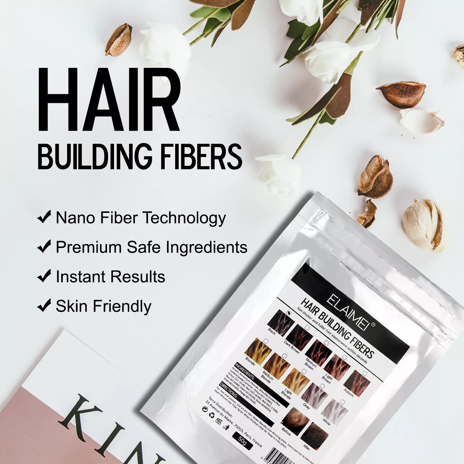 Elaimei Hair Building Fibers, 100g (Dark Brown)