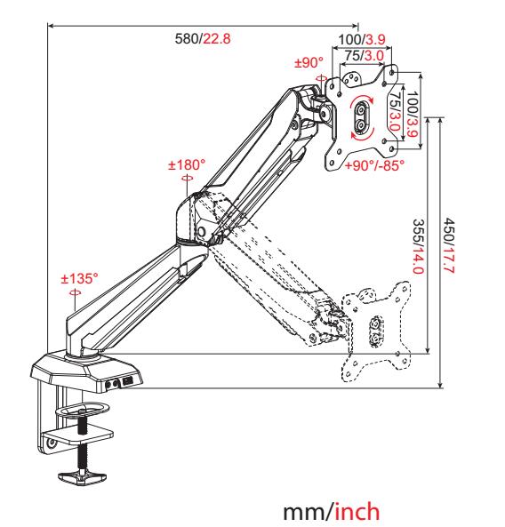 Desk Monitor Stand Arm Single Mount Holder Bracket USB Gas-strut Motion 32