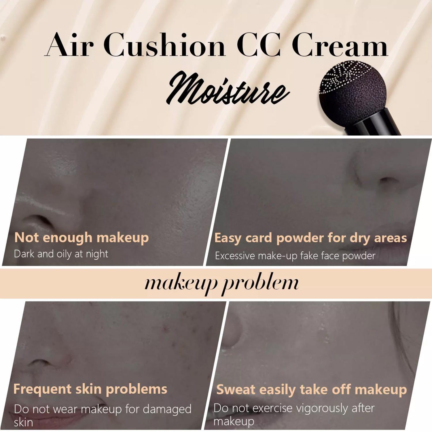 Aliver Ivory White Mushroom Head Air Cushion Cc Cream Stamp Air Cushion Foundation Moisturizing BB Cream Makeup Long Lasting Matte Concealer