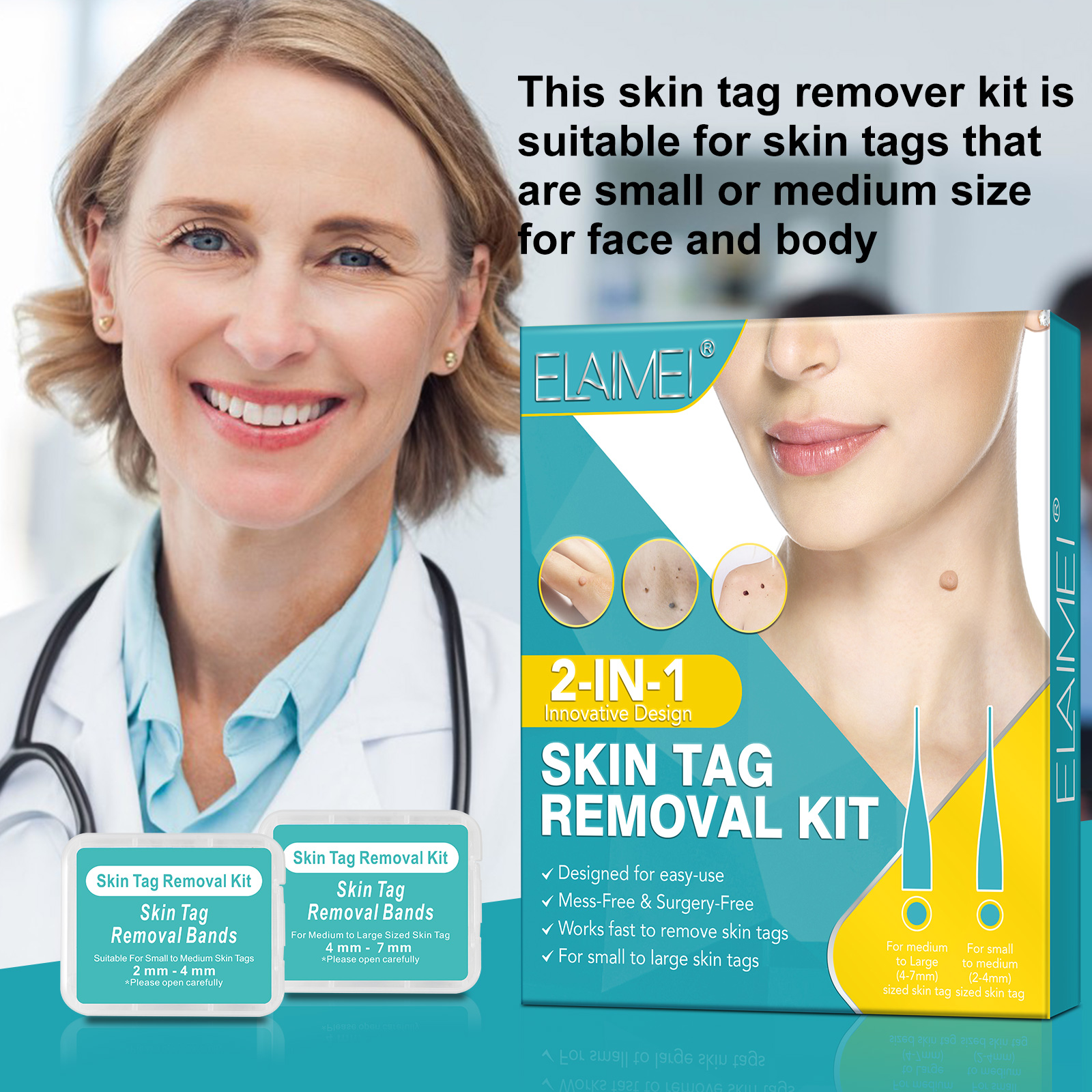 Elaimei Skin Tag Remover Kit Fast Effective Micro Safe Wart Removal Effective Bands