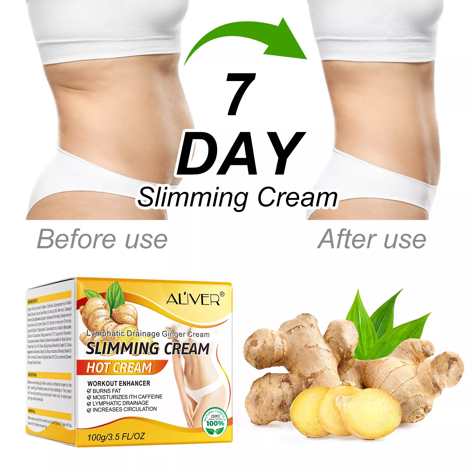 Aliver 100g Ginger Slimming Cream Hot Cream Fat Burner Slimming Body Anti Cellulite Burning Firming Weight Loss