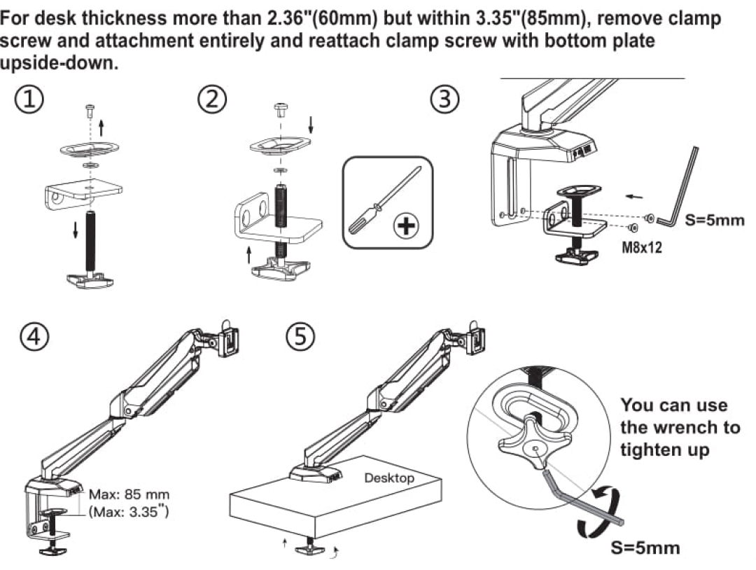 Desk Monitor Stand Arm Single Mount Holder Bracket USB Gas-strut Motion 32