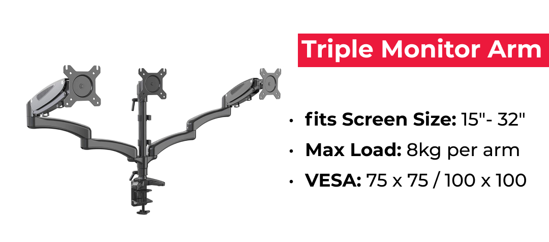 Acatana Triple Monitor Desk Mount Stand 3 Arm Computer Screen Holder Articulating up to 13 - 32" 8kg ACA-GM135D