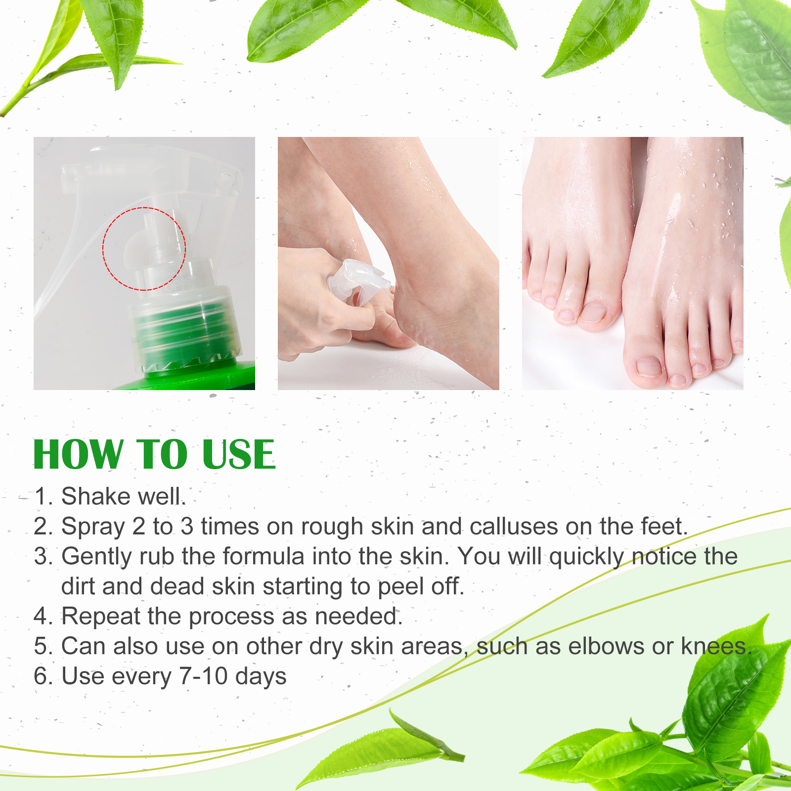 Elaimei Instant Foot Peeling Spray with Green Tea Oil, 100ml