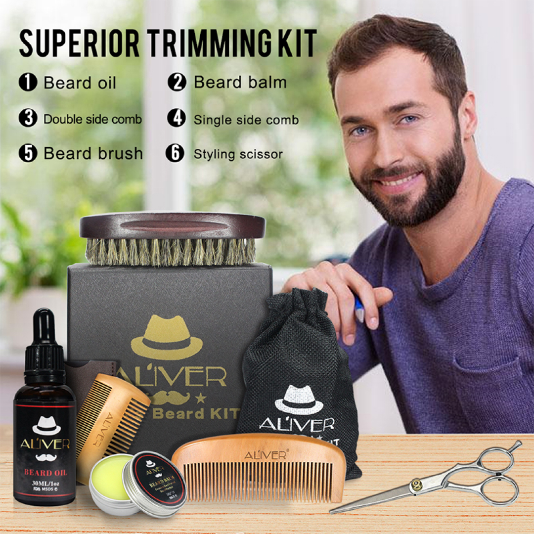 Aliver Beard Growth Kit Facial Beard Grooming Care Set Styling Mustache Activator Grow Serum Oil Gifts for Men