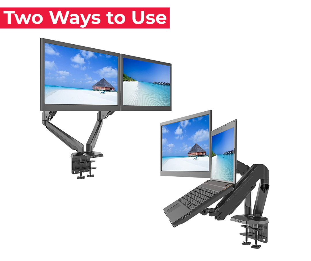acatana ACA-GM224U-D15 | Dual Monitor Stand Desk Mount 2 Arm with Laptop Holder Tray Adapter Computer Screen Bracket up to 32