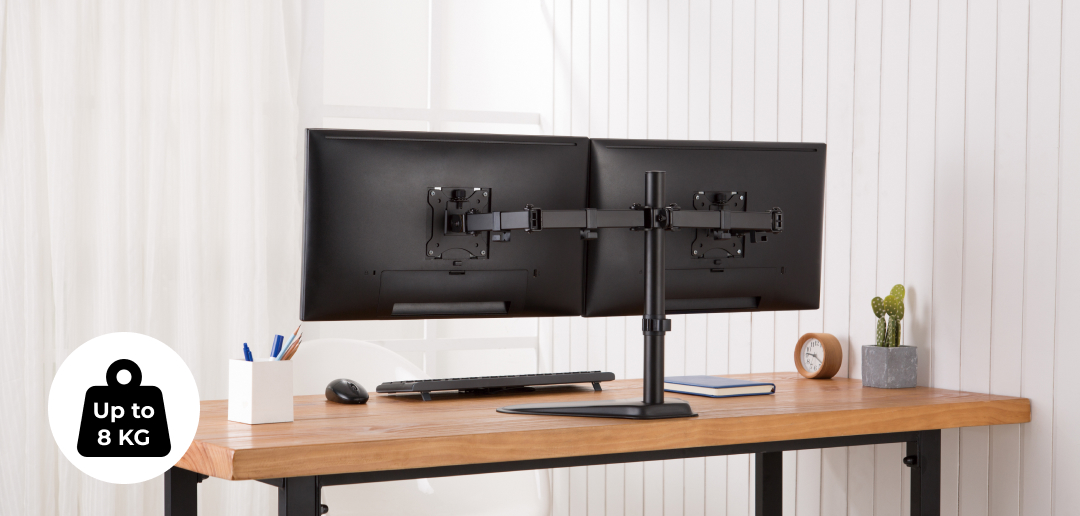 Freestanding Dual Monitor Mount Desk 2 Arm Stand Screens 32
