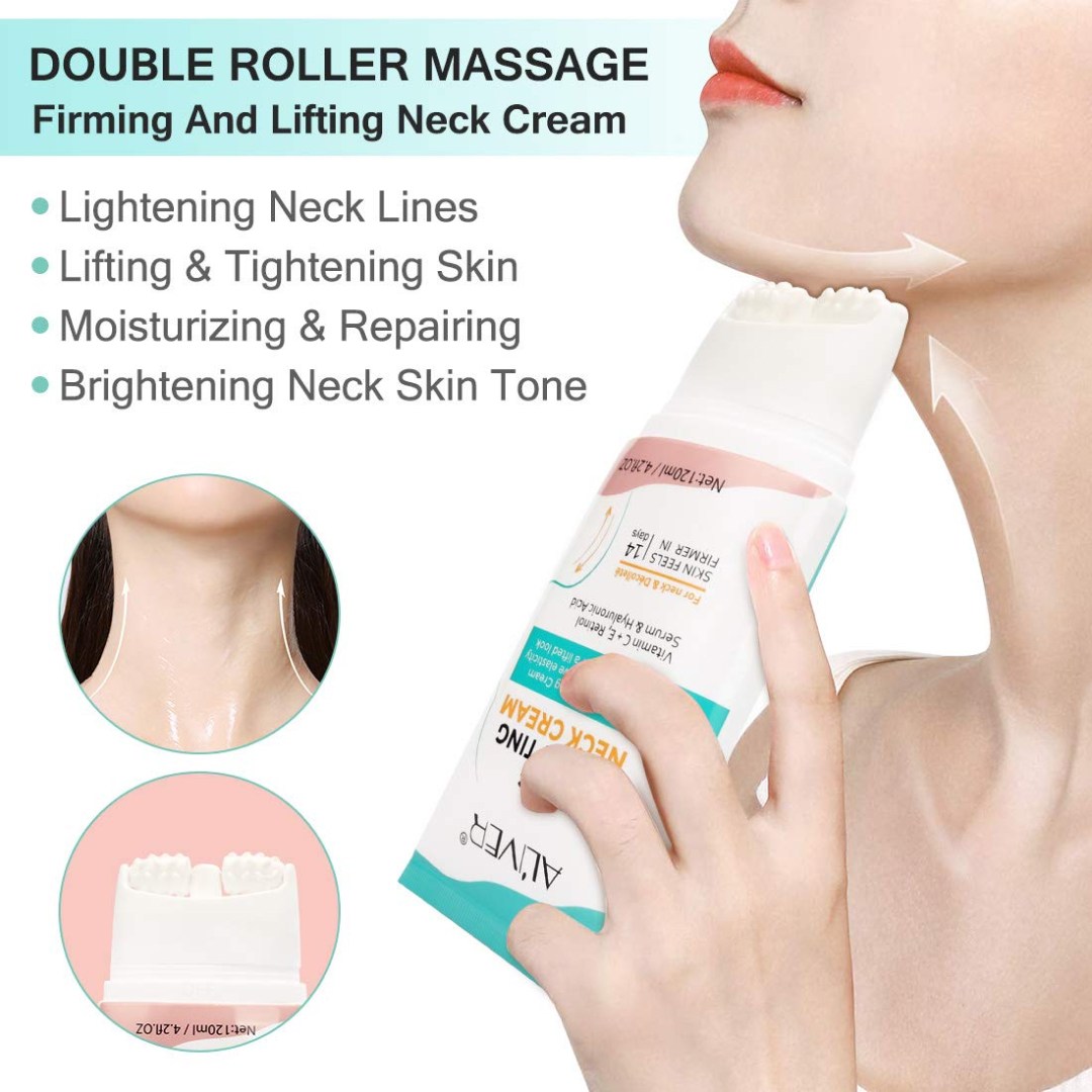 Aliver Neck Firming Cream Roller Massage  Anti Aging Wrinkle Tightening Double Chin Lifting 