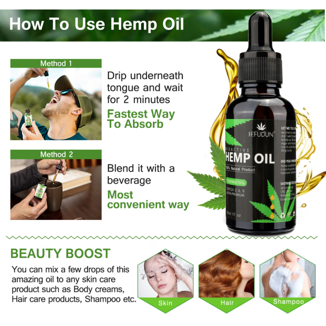 30ml Hemp Seed Oil Drops for Pain Relief Stress Sleep Pure 1500mg Organic Food Extract