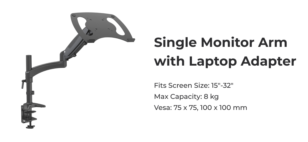 Vision Mounts VM-GM112D-D15  | Monitor Stand Arm Single Mount + Laptop Tray Adapter Holder Desk Desktop 8kg 32