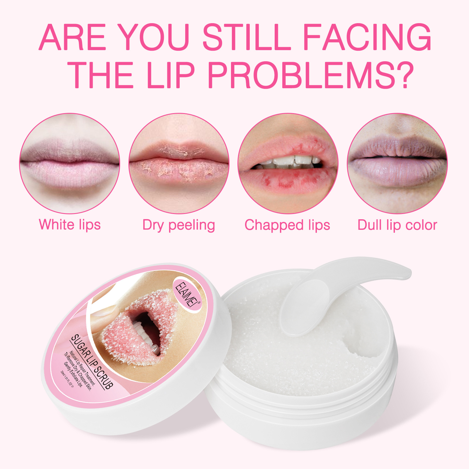 Elaimei Sugar Lip Scrub Exfoliator Natural Lips Moisturizer Repair Lips Lines Cracked