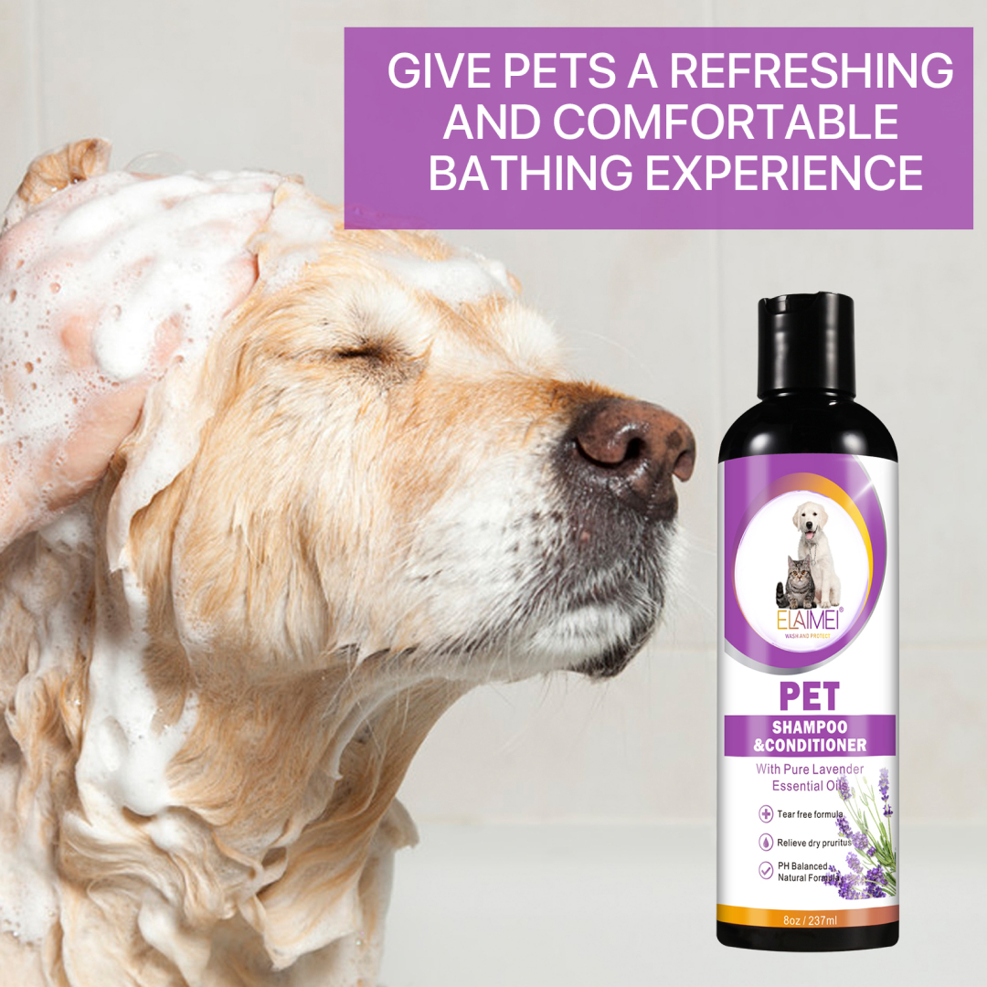 Elaimei 2in1 Pet Shampoo & Conditioner for Dogs Cats Tearless Grooming Soothing Clean Lavender Wash Hypoallergenic