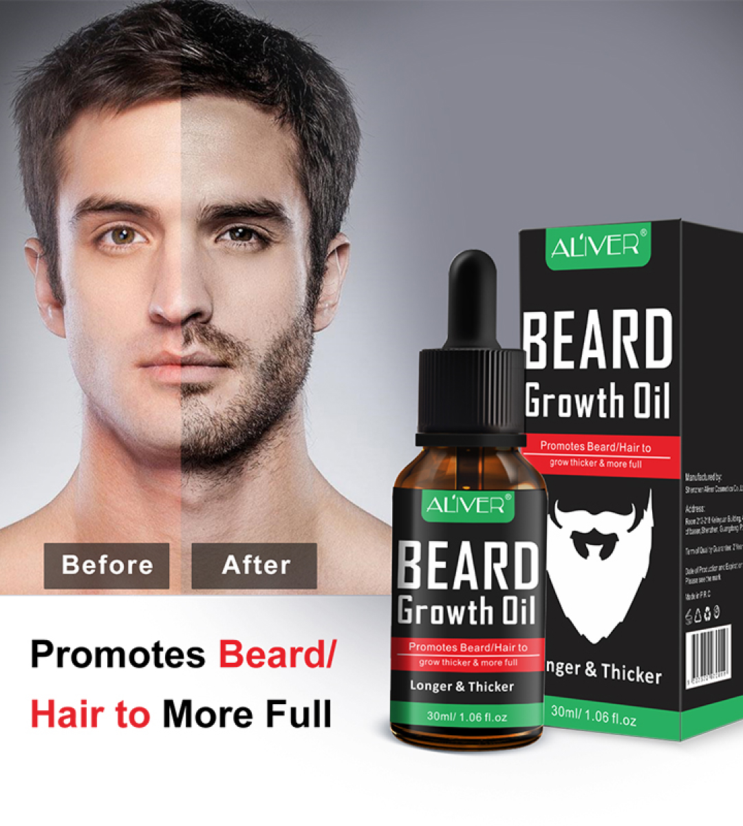 ALIVER Beard Growth Oil 30ml Facial Hair Care Organic Mustache Fast Treatment