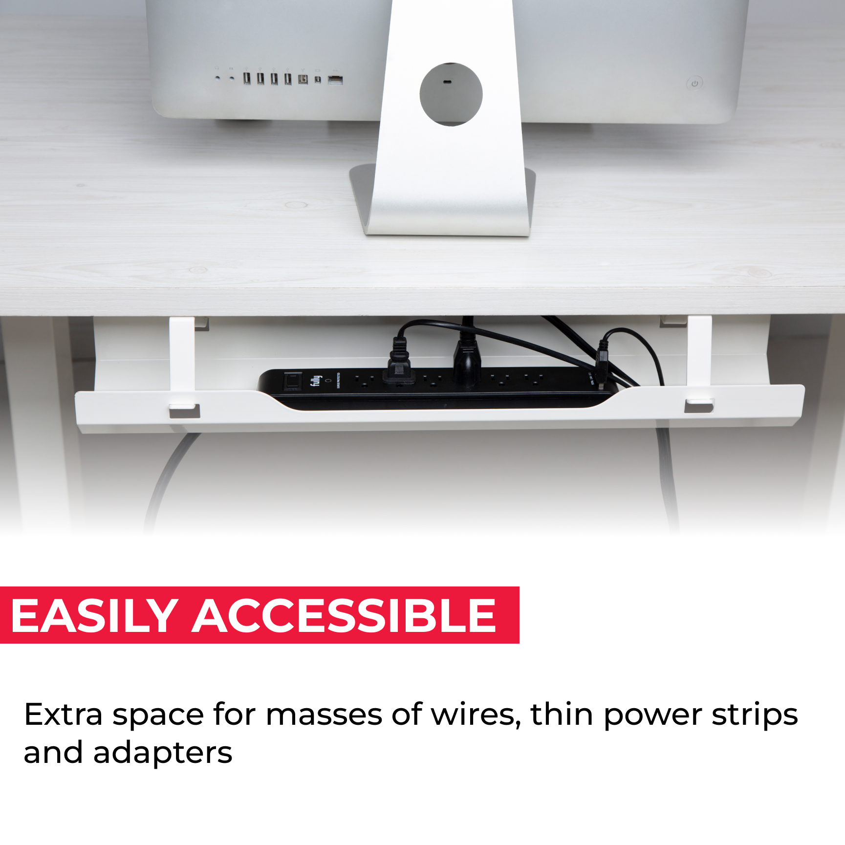 acatana Cable Management Tray Under Desk Hide Cord Organizer for Wire Holder for Desk White ACA-CC11-4W