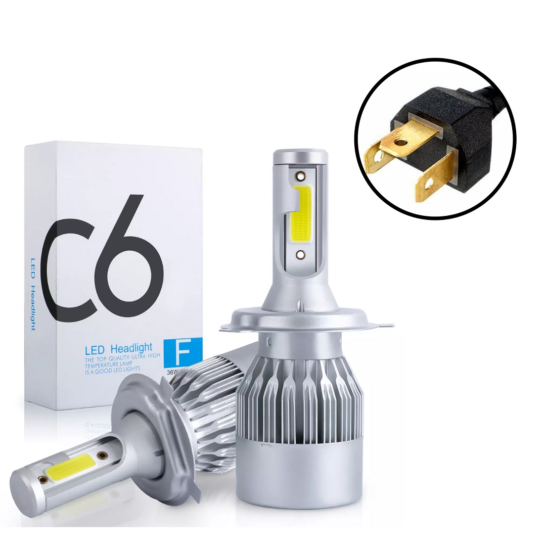 C6 White LED Headlight H4 HB2 9003 Globes Car Bulbs Kit 7600LM image-1