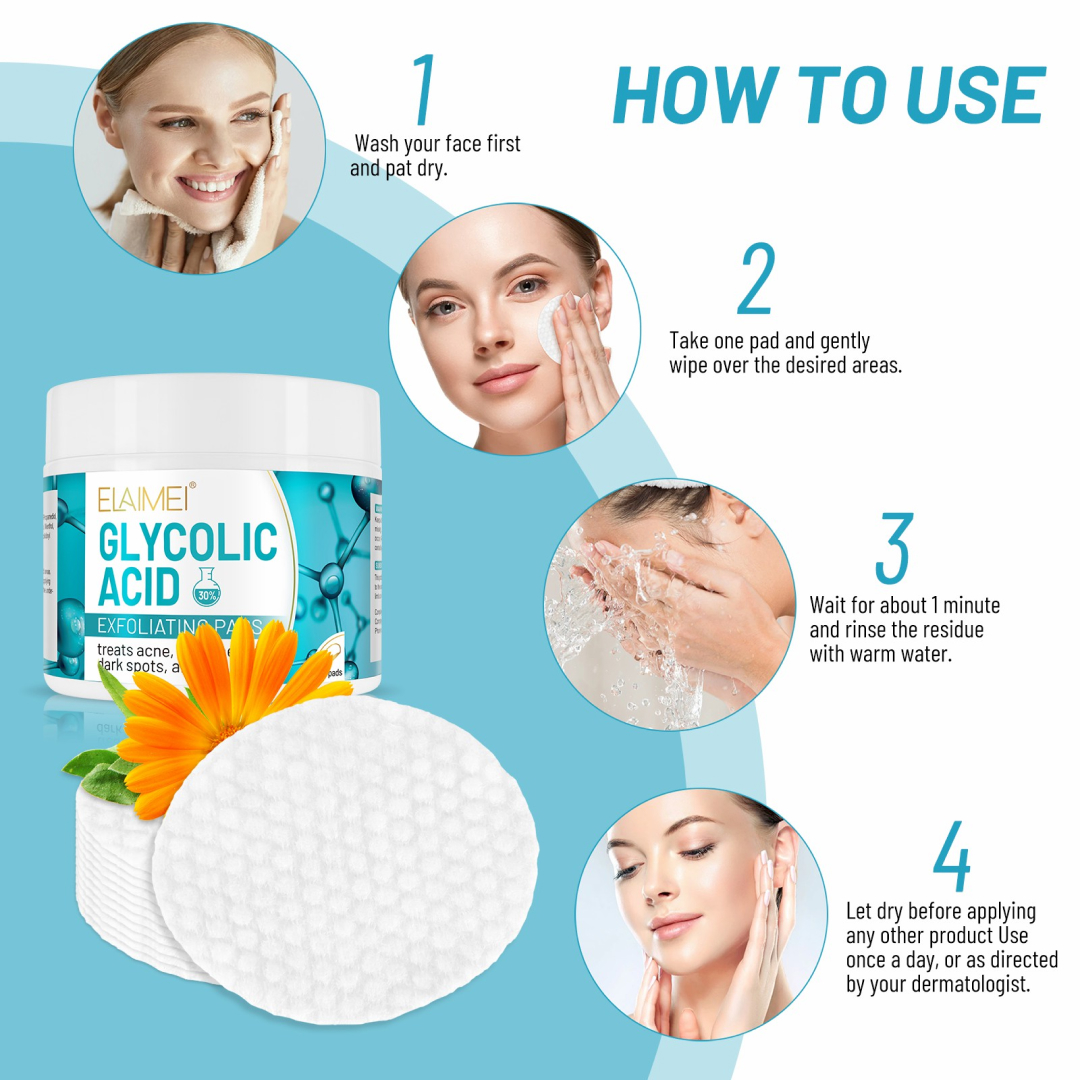 30% Glycolic Acid Pads Resurfacing Pads Face Body Vitamins Exfoliates Surface Skin