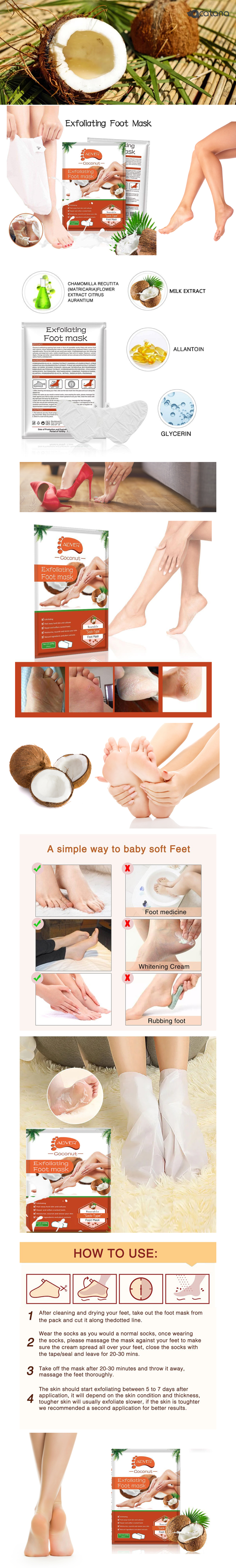 ALIVER Exfoliating Foot Peel Mask for Dry Cracked Feet, Coconut