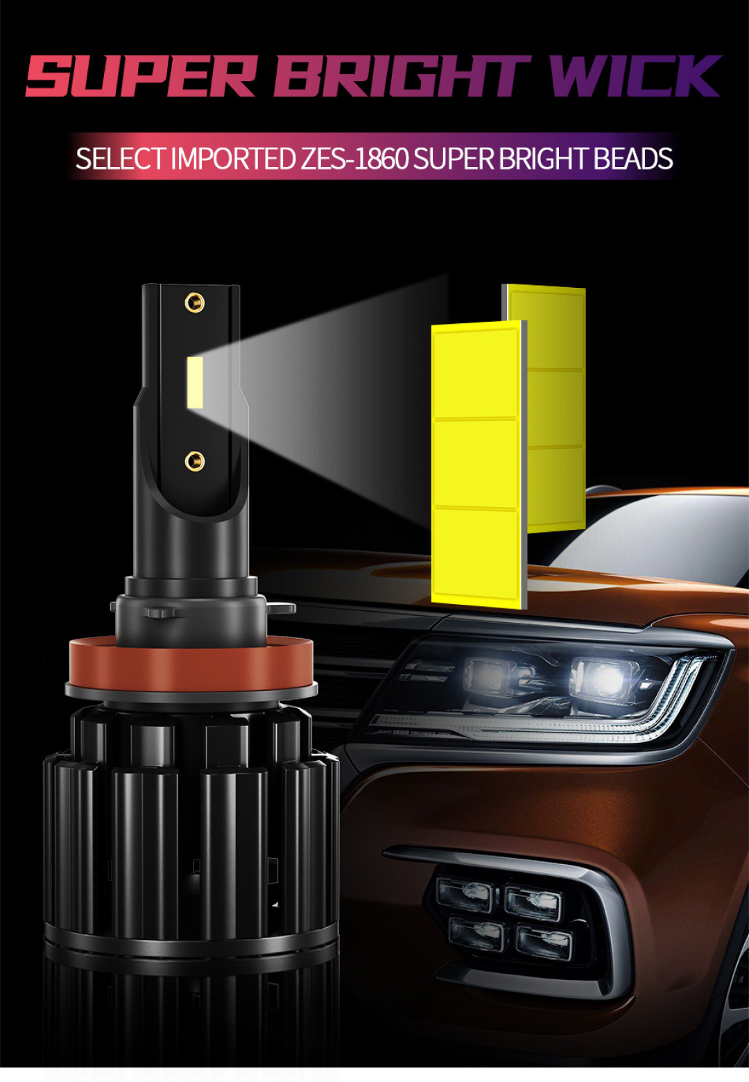 super bright S8 Headlight Car Bulbs Kit H11 H8 H9 LED Globes