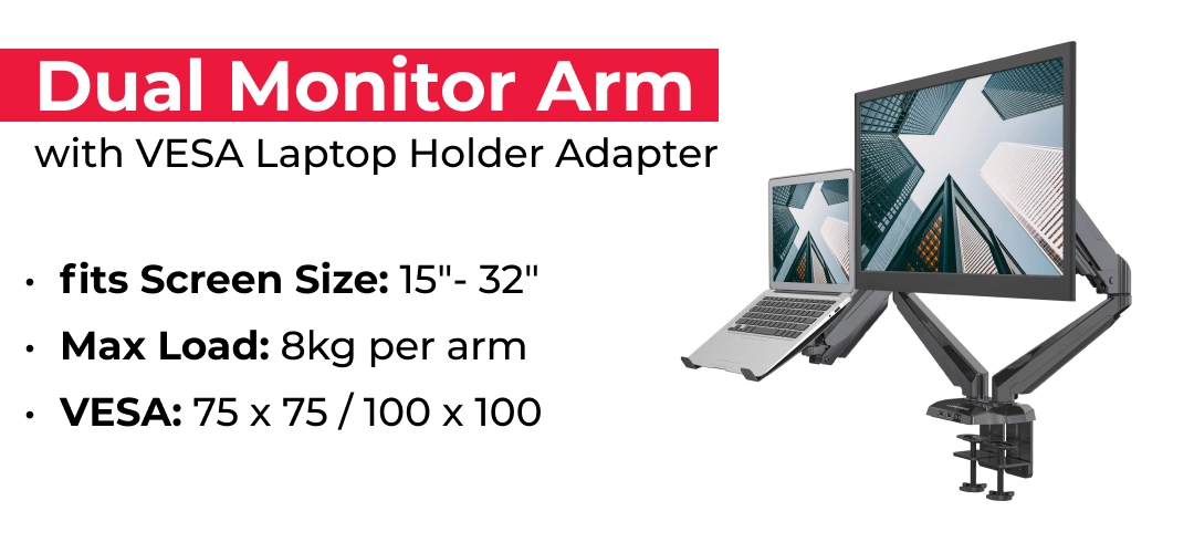 acatana ACA-GM224U-D15 | Dual Monitor Stand Desk Mount 2 Arm with Laptop Holder Tray Adapter Computer Screen Bracket up to 32