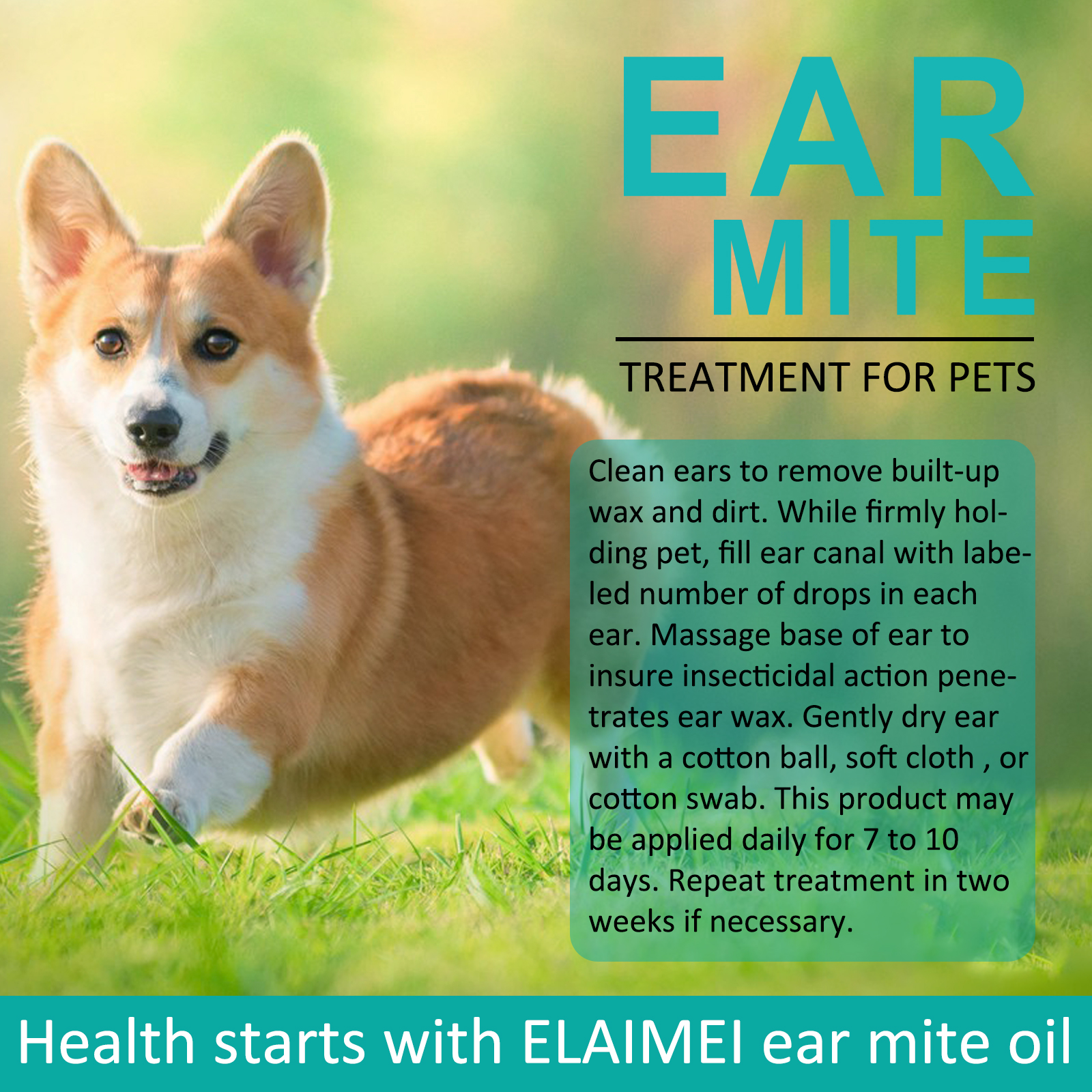 Elaimei Pet Ear Care Mite Canal Dog Cat Parasite Remover Killer Protection Drops Repel Cleaner Otic Itching Odours Fungal