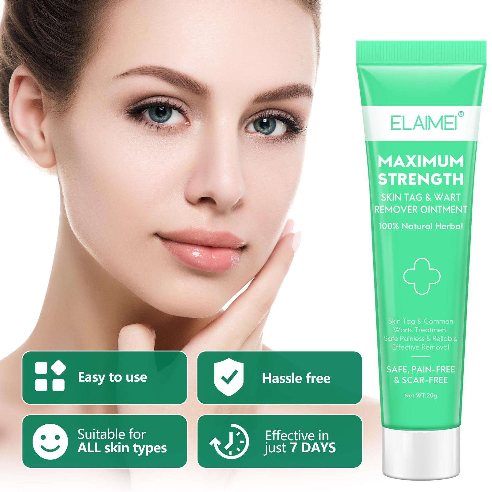 Elaimei Safe Skin Tag Remover Ointment Fast Mole Wart Removal Body Face Instant Treatment Fast Acting Natural Painless