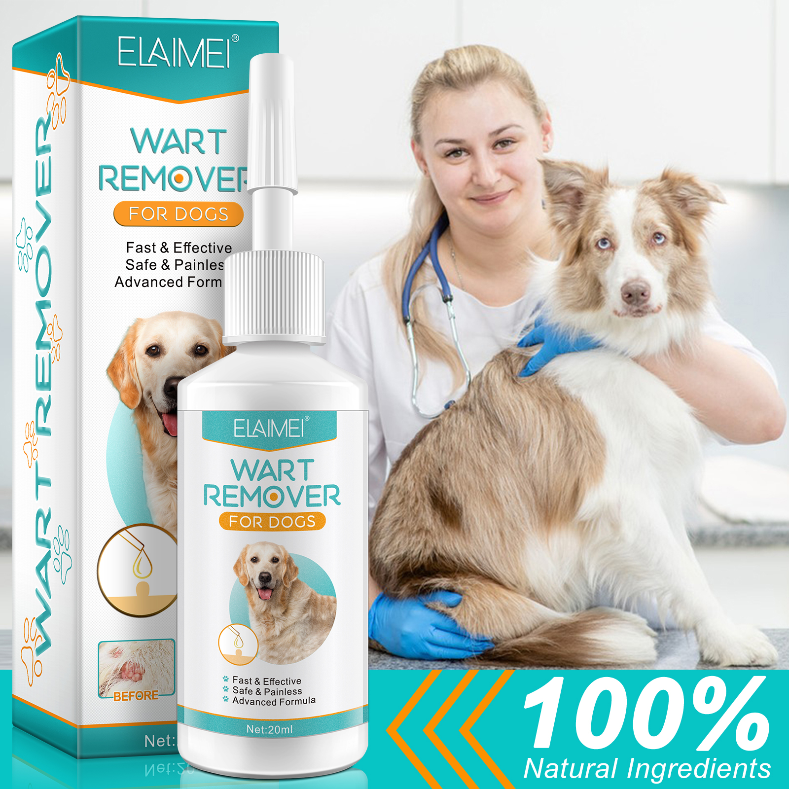 Elaimei Pet Wart Remover Dog Cat Skin Tags Painless Treatment Natural Removal Animal Dogs Cats Pets Vet Tag Oil Fast Acting 20 ml